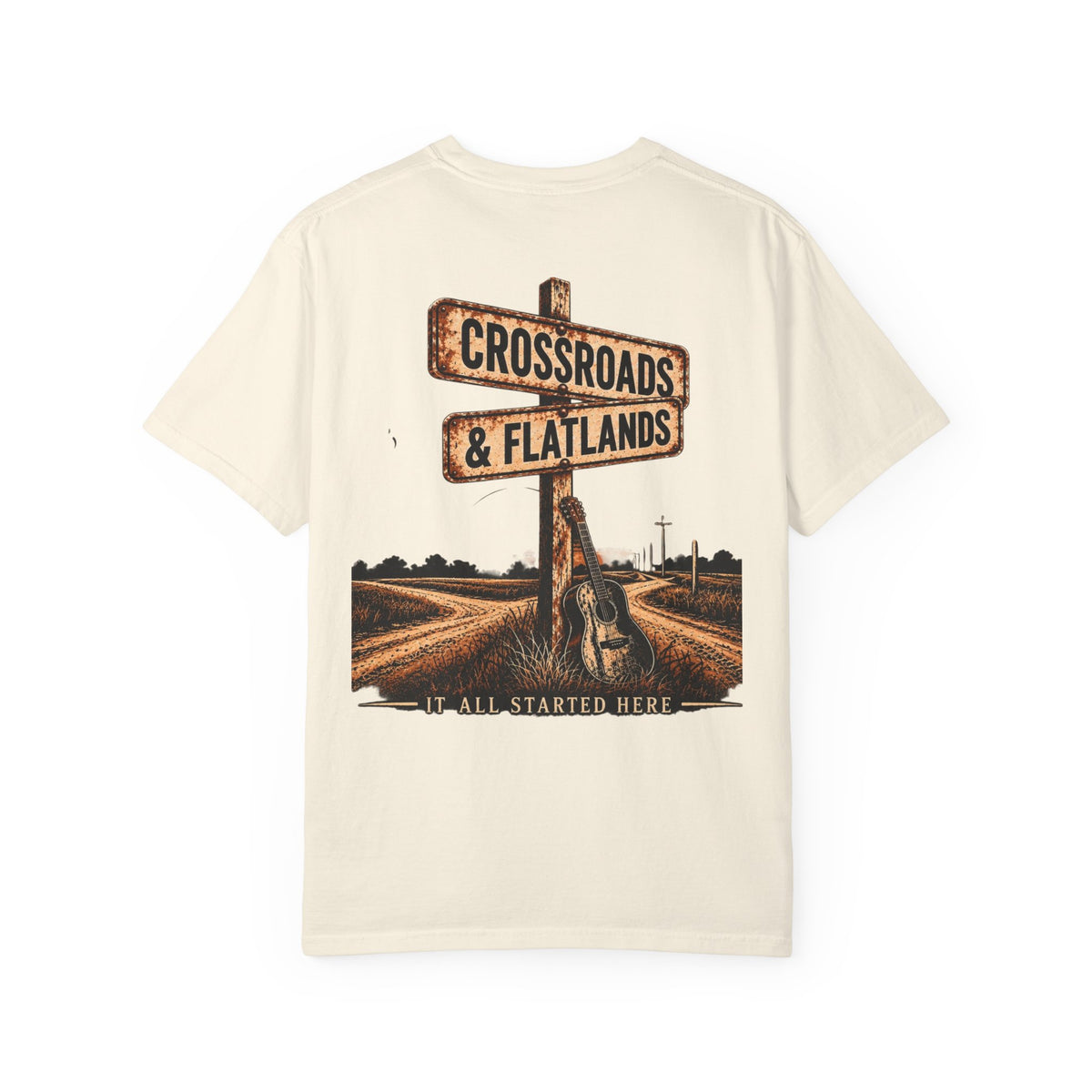 Crossroads & Flatlands Guitar Tee — “It All Started Here” T‑Shirt