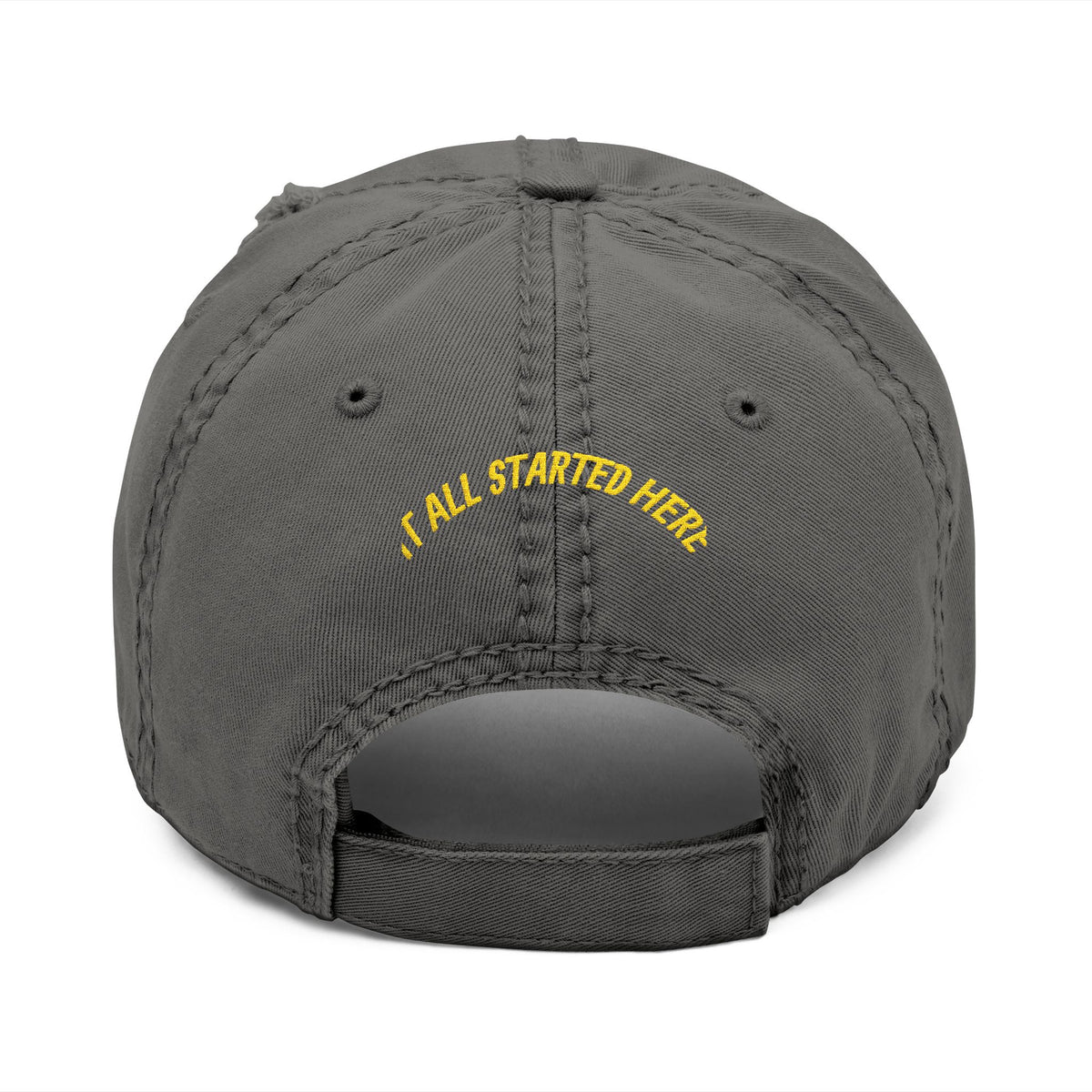 Distressed Dad Hat — Embroidered “Crossroads & Flatlands” Sign with “It All Started Here” Back